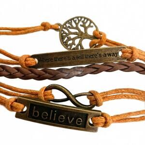 Tree of Life Believe Infinity Multi Strand Braided Brassy Gold Tone Bracelet